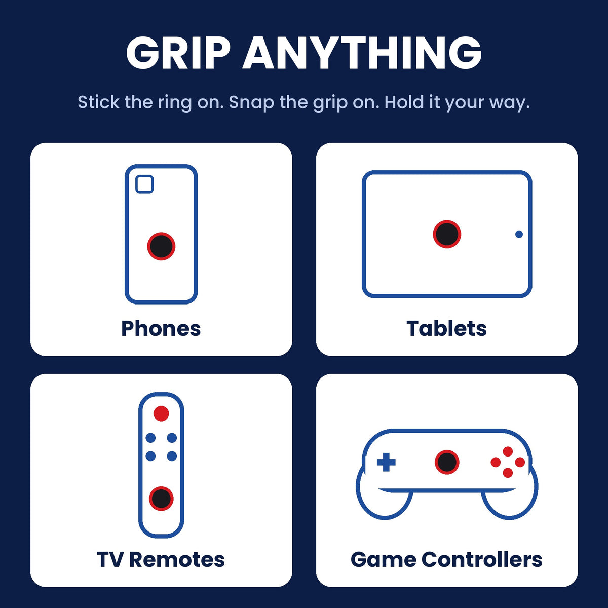 FAB POPS Snap-On grip for phones, tablets, TV remotes and game controllers