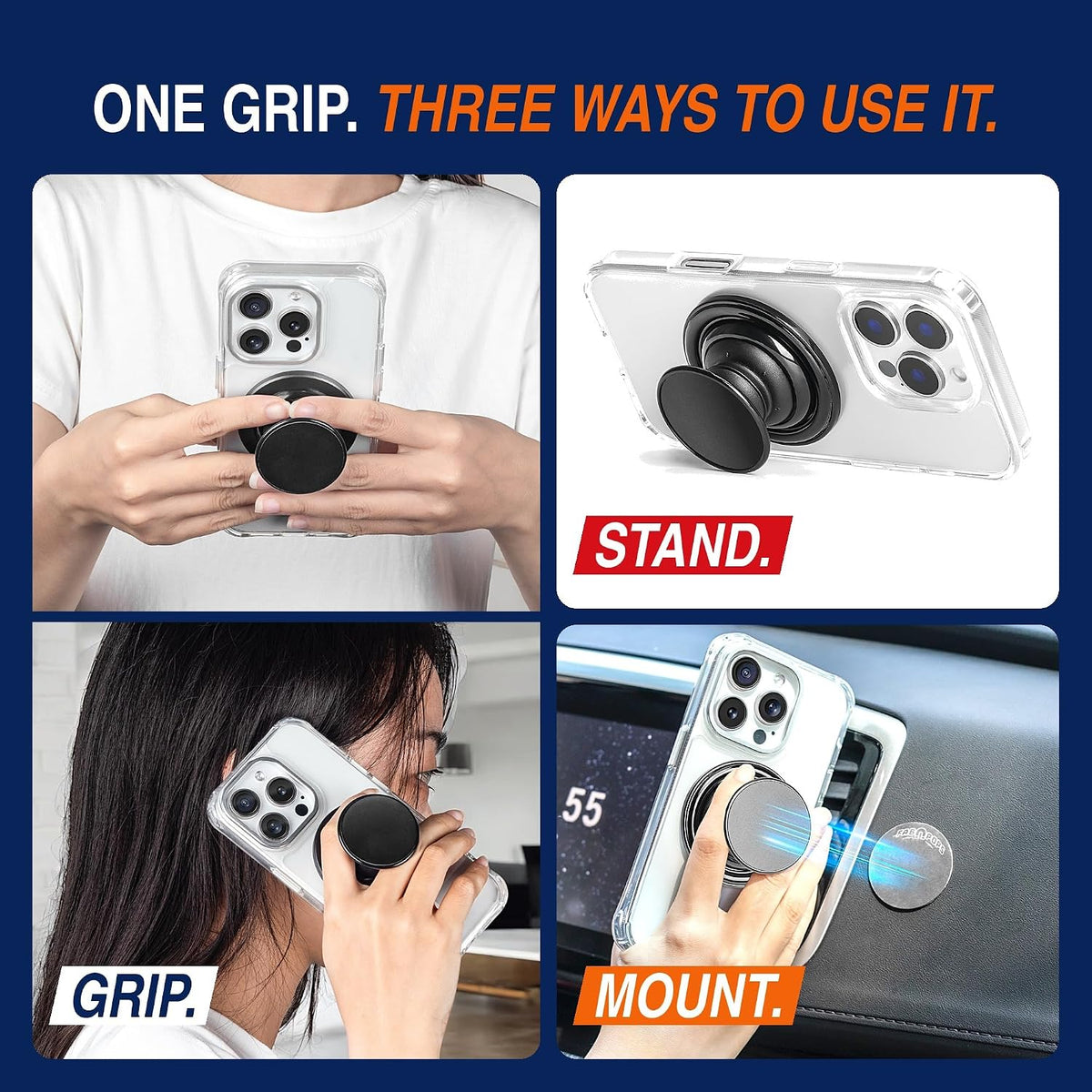 FAB POPS ANYWHERE MAX snaps onto the magnetic ring on any phone