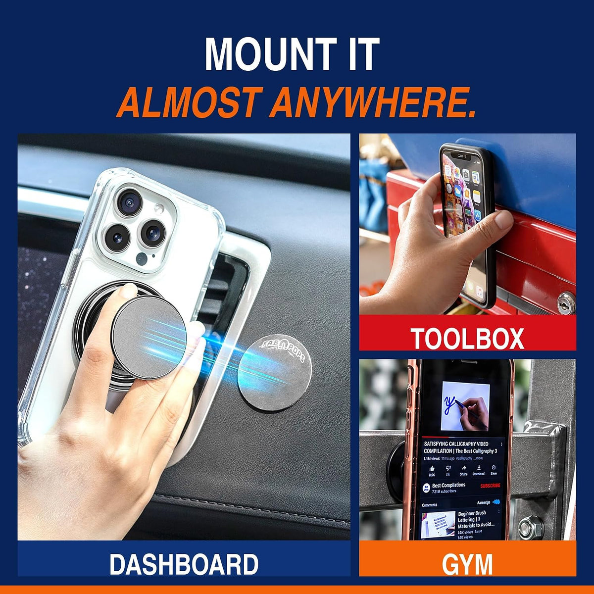 FAB POPS ANYWHERE MAX mounts almost anywhere with the Anywhere Disc
