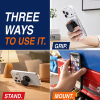 Three ways to use the FAB POPS Anywhere Grip: grip, stand, mount