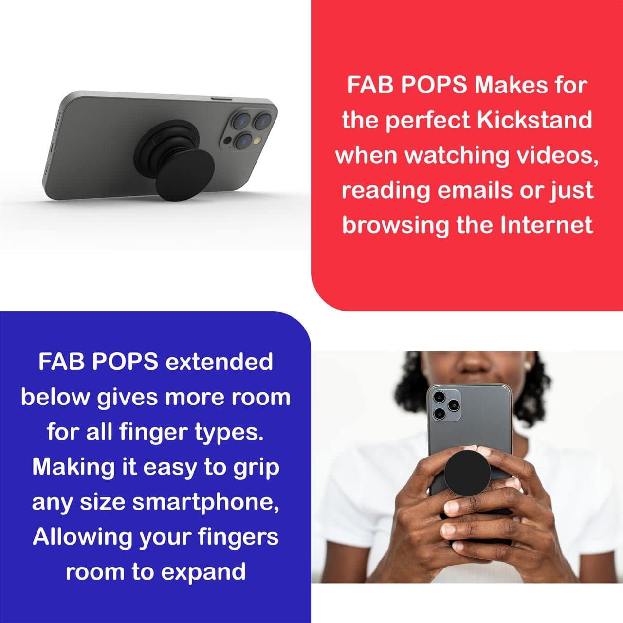 FAB POPS® Magnetic Phone Grip and Stand Compatible with Magsafe Mounts to Magnetic Surface, Black - FAB 🧲 POPS®