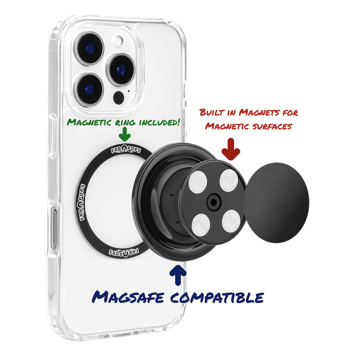 FAB POPS Dual-Magnetic Phone Grip and Mount, Universal Compatibility
