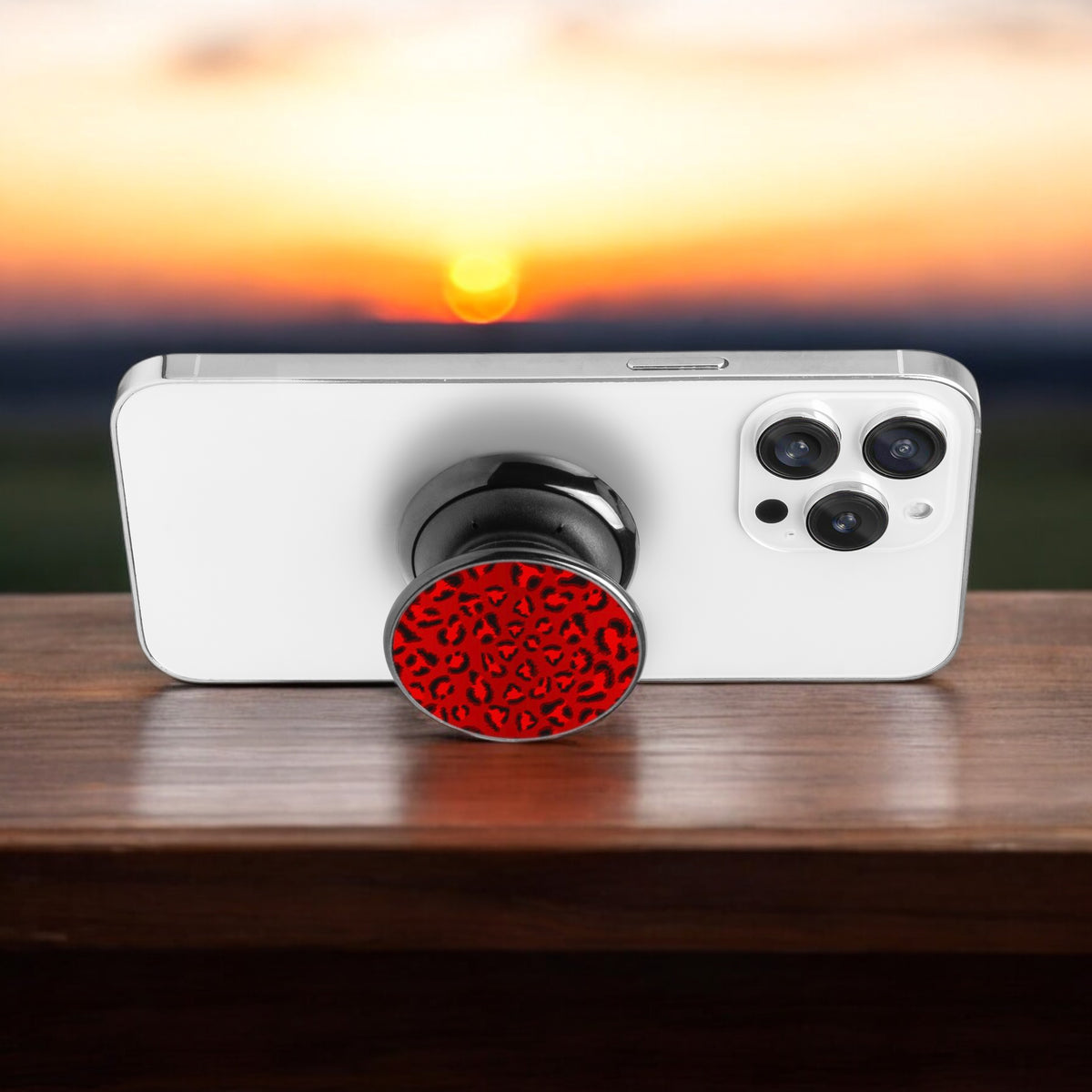 FAB POPS Magnetic Phone Grip and Stand with Built-In Magnets, Red Leopard