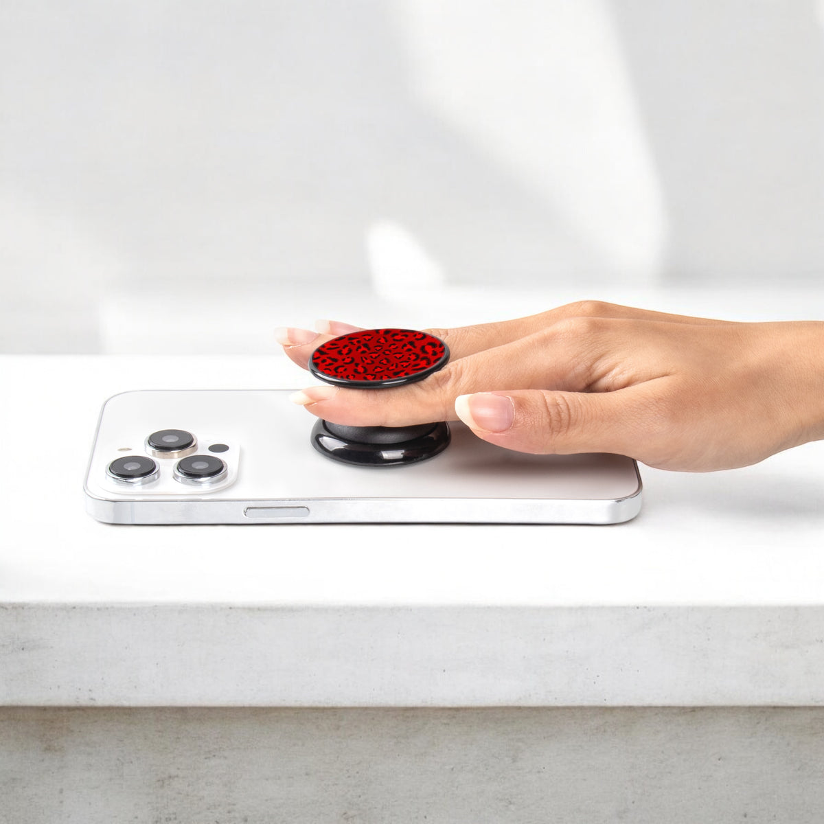 FAB POPS Magnetic Phone Grip and Stand with Built-In Magnets, Red Leopard