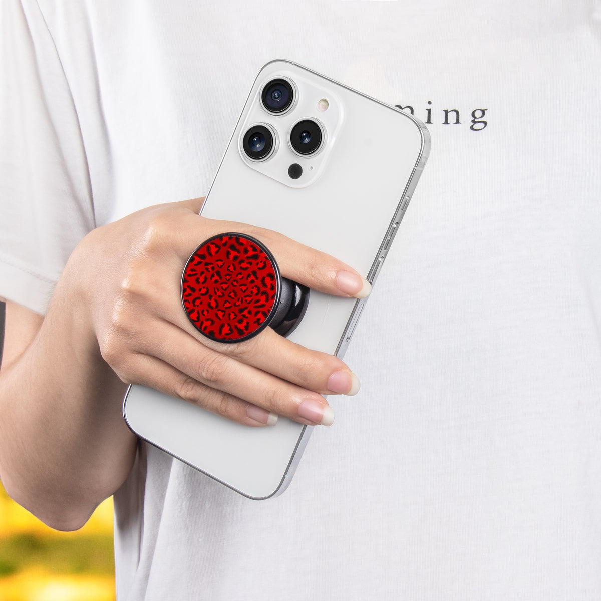 FAB POPS Magnetic Phone Grip and Stand with Built-In Magnets, Red Leopard