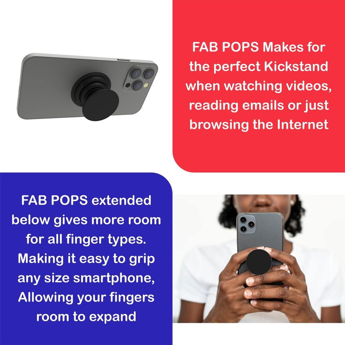 FAB POPS Magnetic Phone Grip and Stand with Built-In Magnets, Quartz