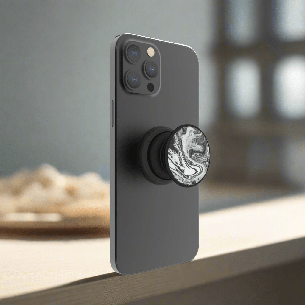 FAB POPS Magnetic Phone Grip and Stand with Built-In Magnets, Ghost Marble