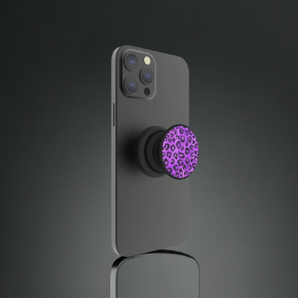 FAB POPS® Phone Holder, Grip & Stand with Built-In Magnets – Purple Leopard