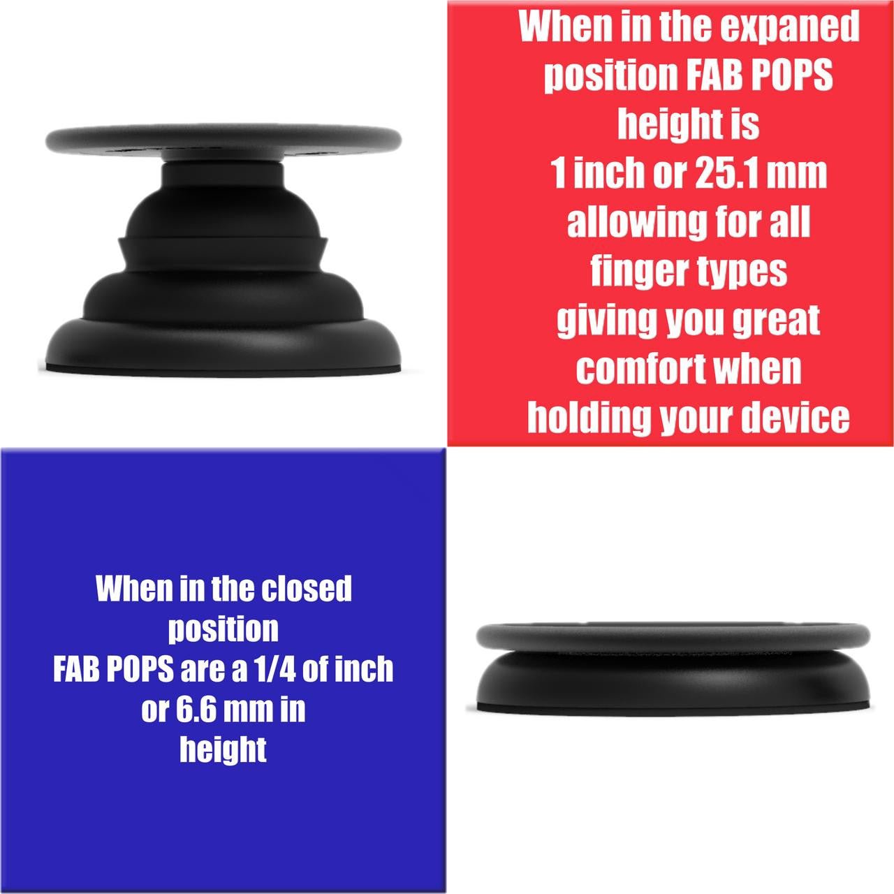 FAB POPS® Magnetic Phone Grip and Stand Compatible with Magsafe Mounts to Magnetic Surface, Black - FAB 🧲 POPS®