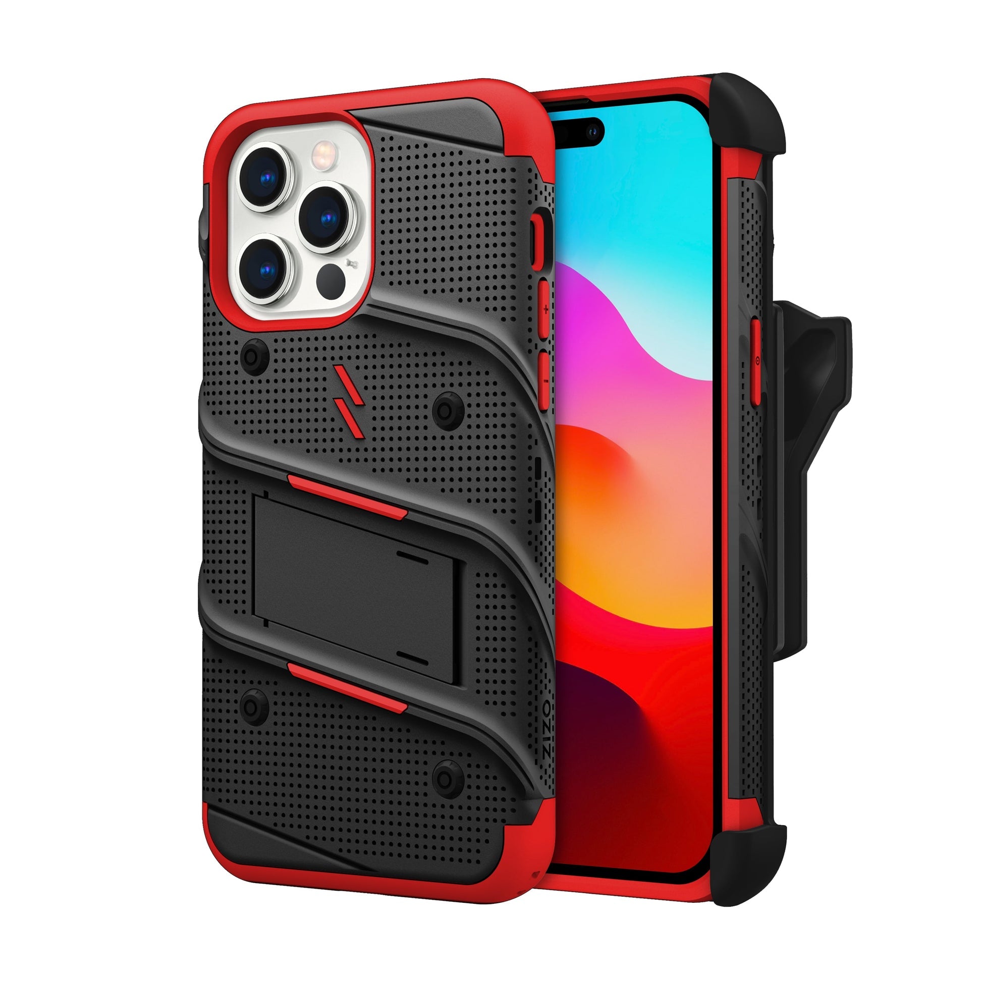 ZIZO BOLT iPhone 15 Pro Max Phone Case With Holster and Belt Clip- Red