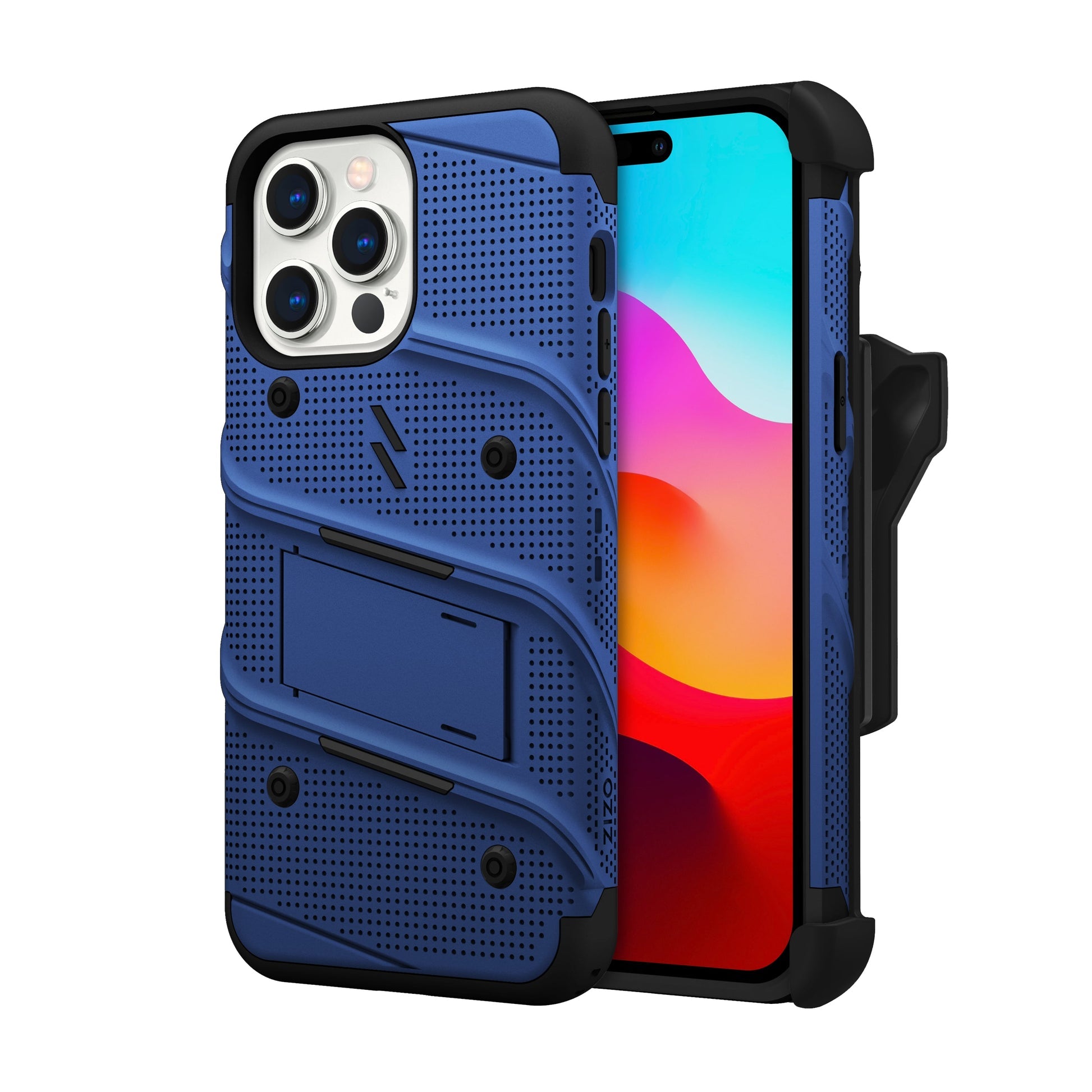 ZIZO BOLT  iPhone 15 Pro Max Case with belt clip holster - Blue